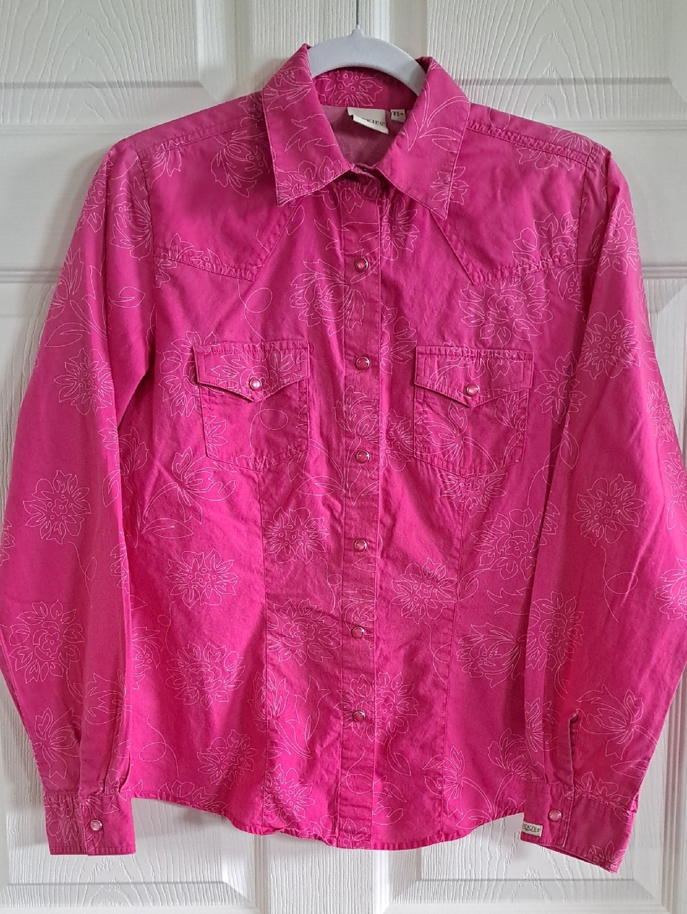 Rockies Western Pink Floral Pearl Snap Cowgirl 100% Cotton Button Down Shirt